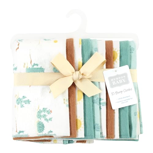 Image of Hudson Baby Unisex Baby Cotton Poly Flannel Burp Cloths, Desert Cactus 10-Pack, One Size