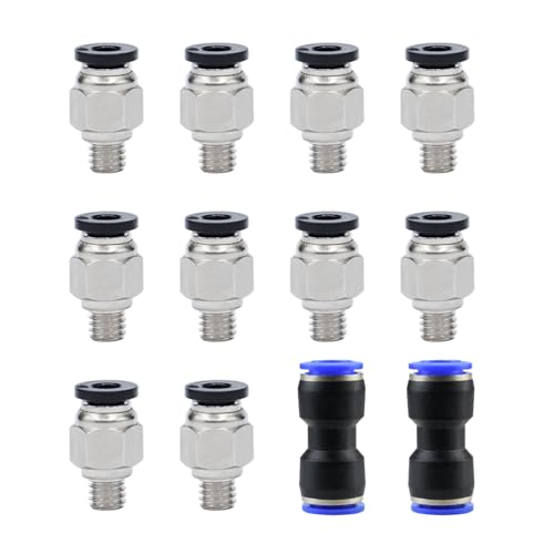 10 Pcs PC4-M6 Pneumatic Straight Fitting and 2pcs Plastic Push to Connect Straight Union Tube Fitting Suitable for PTFE tube with an outer diameter of 4mm M6 thread