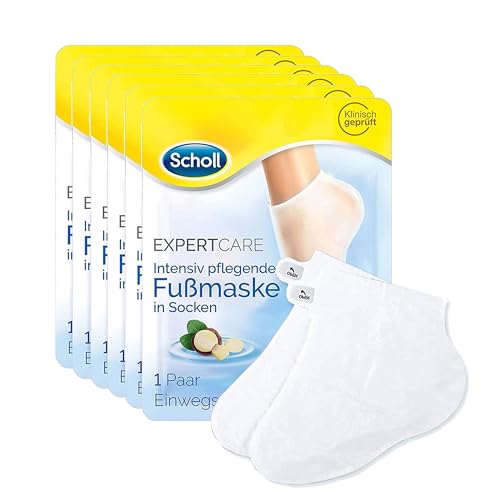 Scholl EC - Mascarilla nutritiva intensiva para pies, aceite de macadamia, cuidado hidratante, 6 x 1 par de calcetines desechables.