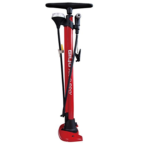 GF-54 Floor Pump, Red, Compatible with Schrader and Presta Valves, Includes English Clip, Ball, Float Adapter, Shoulder Bag