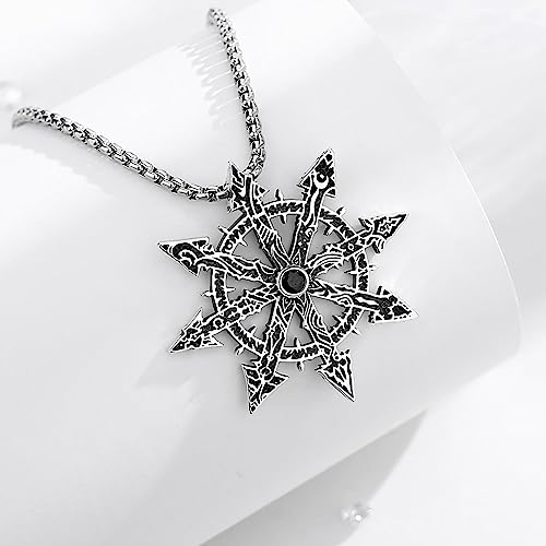 Vito Chaos Star Necklace - 925 Sterling Silver Eight-Pointed Chaos Star Pendant, Magic Protection Amulet for Women & Men, 22"+22