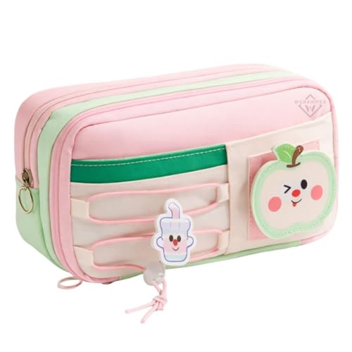 Image of Alokik Apple Red Pencil Pouch for Girls, Large Capacity Multi-Compartment Zipper Pencil Case with Front Pocket & Elastic Organizer, Cute Aesthetic Stationery Bag (Apple - Red)