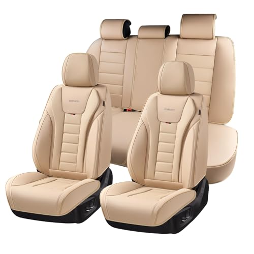Image of Coverado Car Seat Covers Full Set, Seat Covers for Cars, Front Seat Covers and Back Seat Cover Waterproof Leather Automotive Seat Cover, Universal Car Interior Protectors Cushion for Most Cars