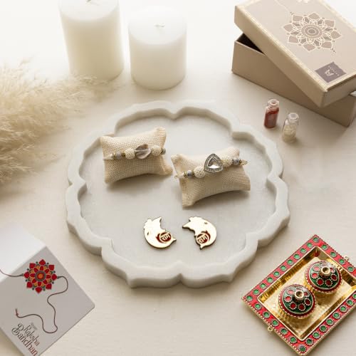 Image of Premium Handmade Designer Rakhi Set for Brother and Bhabhi Adjustable Couple Rakhi with Roli Chawal & Nariyal