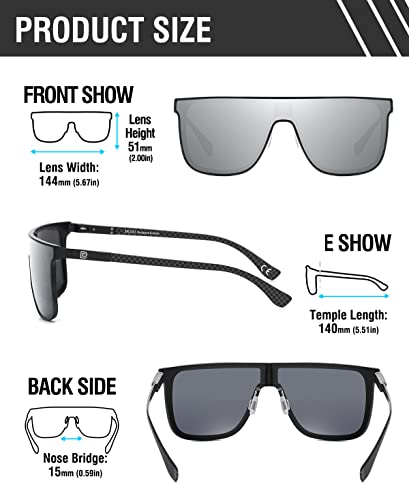 Image of DUCO Trendy Square Sunglasses for Men Women Flat Top Shield Shades Oversized Carbon Fiber Polarized Sun Glasses DC8209