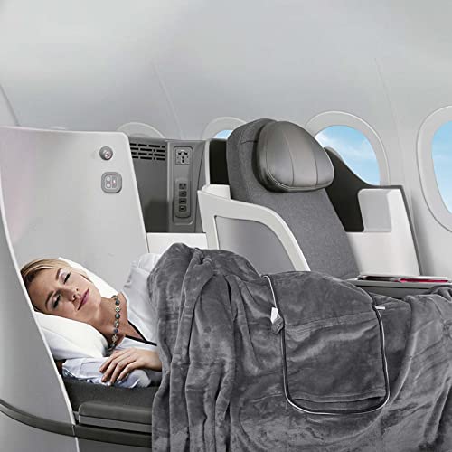 Macevia Travel Blanket Pillow Soft 2 In 1 Blanket For Airplane Pillow In Soft Bag Pillowcase Traveling Essentials Lightweight Comfort Blanket For Train Car Camping With Luggage Backpack Strap - Gray #TOP7