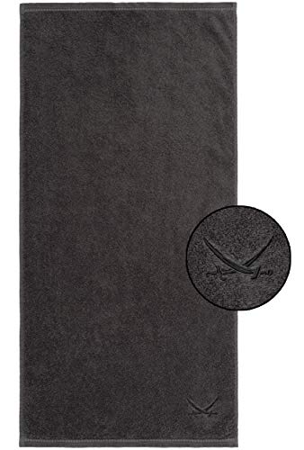 Sansibar 2er Set Handtuch 50x100 cm – Saugstarkes Frotteetuch aus 100 % Baumwolle – Oeko-TEX Zertifiziert – Sylt-Design mit gesticktem Säbel-Logo – Anthrazit