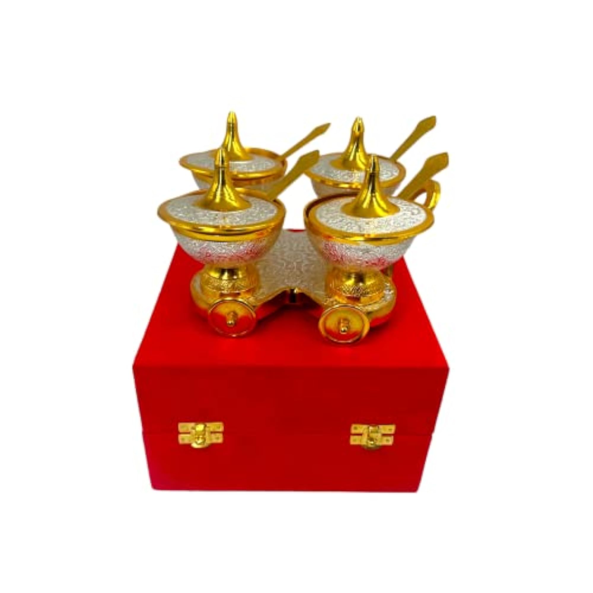 German Silver Gift Items for Marriage, Silver-Gold Plated Trolley Set
