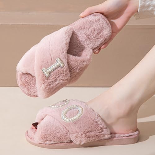MOM Slippers for Women, Fuzzy Cross Slippers Open Toe House Shoes Gift for Women Mothers Day Plush Furry Warm Cozy2