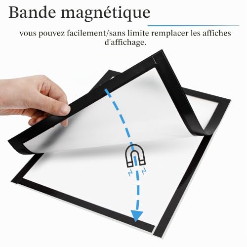 Mutualsign Lot de 8 cadres magnétiques A4 autocollants pour fenêtre/mur publicités, avis, licence (lot de 8, noir) – vue 6