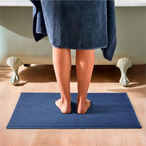 Image of Welspun Premium Bath Mats Large for Hall, Bedroom & Living Room | Solid Design | Anti Skid | More Absorbent | Soft Feel | Machine Tufted | (2 x 3 ft, Dark Blue)