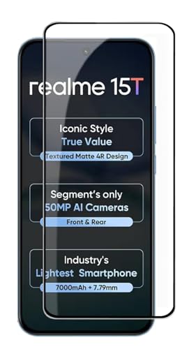 Image of HD Tempered Glass Screen Protector Compatible for Realme 15T 5G with Edge to Edge coverage and Easy Installation kit