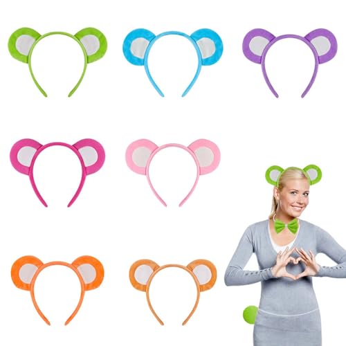SkyPOOU Haarreif mit Cartoon-Bär-Ohren, Schleifen, Krawatte, kurzes Kleid, modisch, weicher Stoff, Haarschmuck für Damen und Damen, Orange