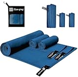 Tian qing Juego de toallas de microfibra, 3 piezas, secado rápido, suave al tacto, ligeras, color verde militar, varios tamaños para playa, camping, viajes (azul oscuro, grande)