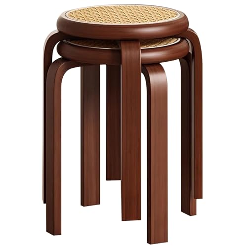 Taburete De Comedor Chino Retro De Ratán, Asientos Adicionales para Actividades Al Aire Libre, Otomana De Oficina De Diseño Apilable, Panel Engrosado(Brown Color,2 pcs)