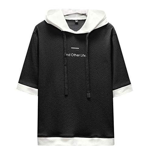 Men's Summer Fashion Printing Color Collision Hoodie T-Shirts for Men Funny Tops Short Sleeves 2019 Black