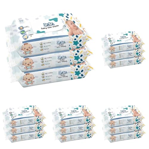 Image of Jr. Sr. Baby Wipes | 80 Wipes x Pack of 15-240 Wipes | Safe & Moist Wet Wipes for Babies | Prevents Rashes & Redness with Goodness of Aloe Vera, Vitamin E & Chamomile Oil | No Paraben & No Alcohol