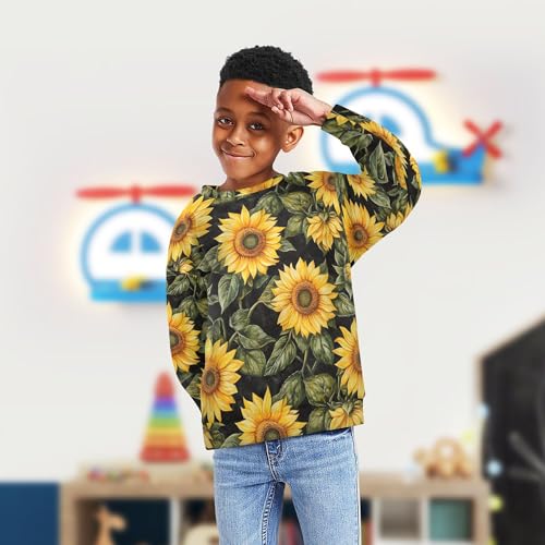 JUNZAN Autumn Sunflowers Leaves Kids Girls Pullover Hoodie Long Sleeve Hoodies for Girls Sports 4T4