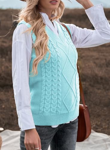 Image of EVALESS Oversized Sweater Vest for Women V Neck Sleeveless Cable Knit Tops