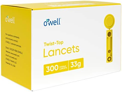 OWELL Twist Top Lancets 33 Gauge, 300 Count | Ultra Thin Needle Lancets for Blood Glucose & Keto Testing | Box of 300 Sterile Lancets