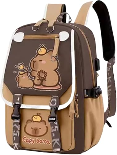 Mochila Capivara Mochila Kawaii De Grande Capacidade Com Vários Bolsos à Prova D'Água Bonito Mochila Escolar Respirável Costas Preppy Alça Ajustável