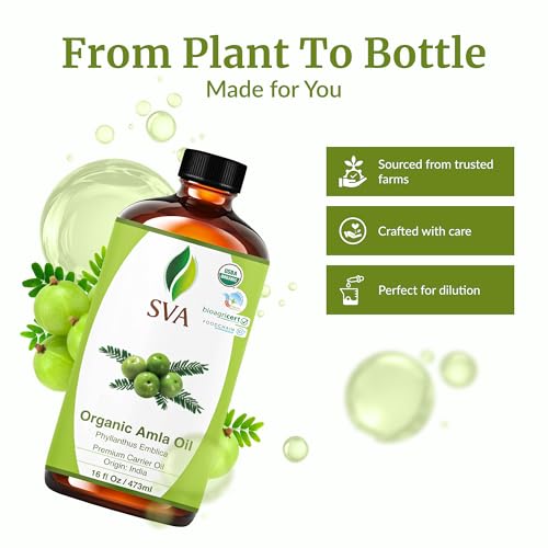 Image of SVA Organic Amla Carrier Oil, Huge Bottle, Large Size, 16 Fl Oz (473 ml) | Amla Oil for Hair Care, Scalp Care, Scalp Massage, Hair Oiling, Face Care, Skin Care, Body Massage & DIY Beauty Blends