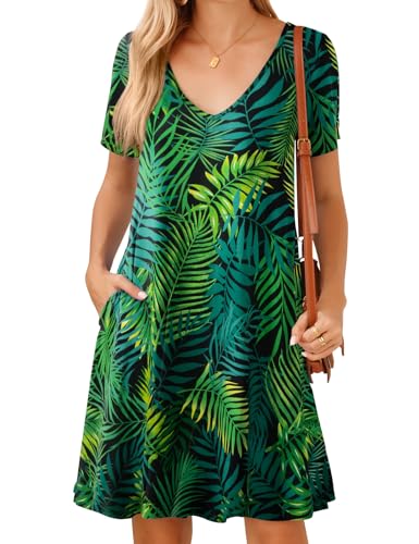 Image of JollieLovin Women T Shirt Plus Size Summer Swing Dresses Short Sleeve V Neck Loose Casual Dress(L-5X)