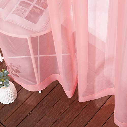 Image of NICETOWN Sheer Curtains Extra Long 96-inch - Grommet Casual Style Airy & Breathable with Amount Light Sheer Panels for Patio /Glass Door (108 inches Wide Total 2 Pieces, Coral)