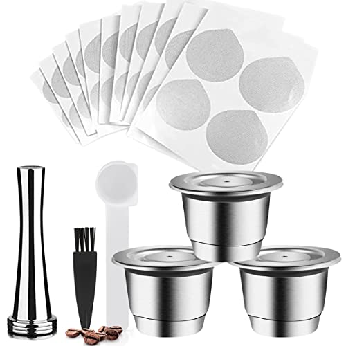 RECAFIMIL Reusable NES-presso Capsules 3 PCS Stainless Steel Refillable Coffee Pods with Tamper Compatible for NES-presso Machine