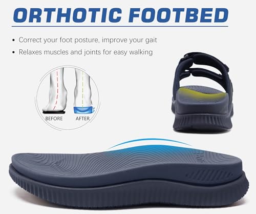Image of KuaiLu Mens Orthotic Sandals Athletic Thick Cushion Recovery Sport Slides Adjustable Strap Open Toe Walking Sandles With Comfortable Plantar Fasciitis Arch Support