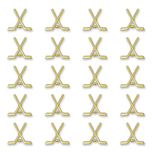 Image of SHOP AWARDS AND GIFTS 1 Inch Gold Cross Hockey Sticks Sports Chenille Lapel Pin, Achievement Recognition Gifts, Bulk Pack of 20