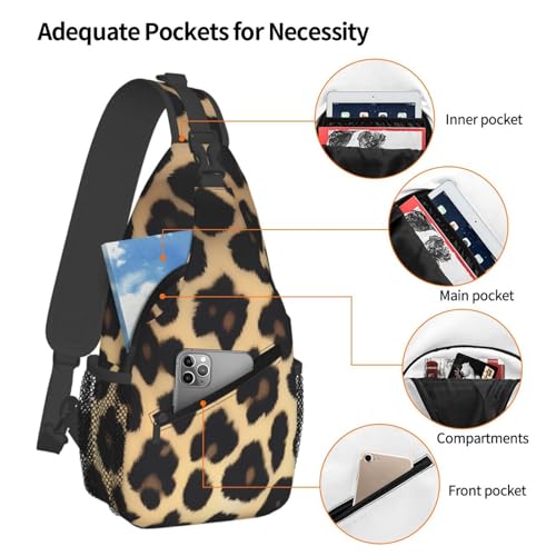 Mochila sling negra estampado leopardo para hiking y viaje miniatura 4