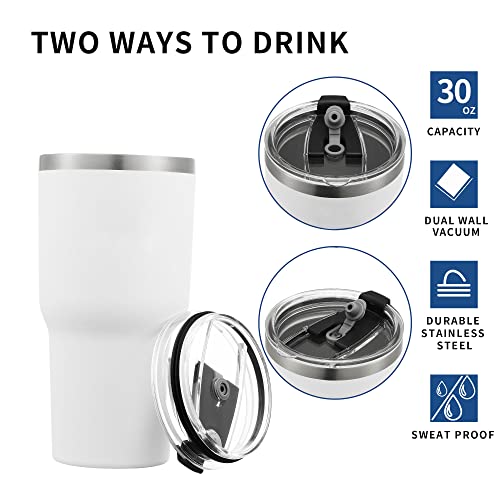 Cyetus 30Oz Tumbler With Lid, Stainless Steel Vacuum Insulated Coffee Tumbler Cup, Double Wall Powder Coated Travel Mug, White #TOP1