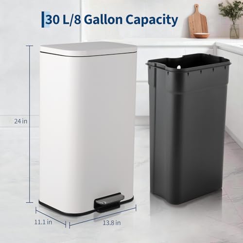 Bote de basura rectangular de acero inoxidable 30L con tapa suave miniatura 7