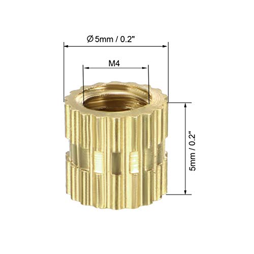 Image of uxcell Knurled Threaded Insert, M4 x 5mm (L) x 5mm (OD) Female Thread Brass Embedment Nuts, Pack of 50