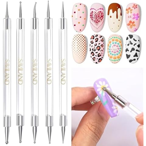 SAVILAND 5Pcs Dual Tip Nail Art Tools Cover