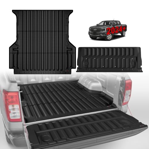 Image of TripleAliners Truck Bed Mat (5FT) & Tailgate Mat Compatible with Ford Ranger 2024-2026 Accessories All Weather TPE Truck Bed Liner Tailgate Cover Custom Fit, Not Fit Drop in Bed Liner