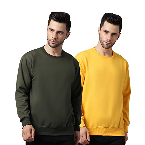 Image of Mack Jonney Fleece Round Neck Solid Sweatshirt for Men (Pack of 2)-SW RRN OLV YLW 02-P