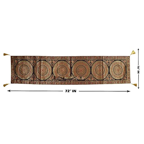 Image of Diwali Decor Brocade Jacquard Silk Table Runner Long Runner for Dinning & Centre Table Mandala Print 72 x 16 Inches (Black)
