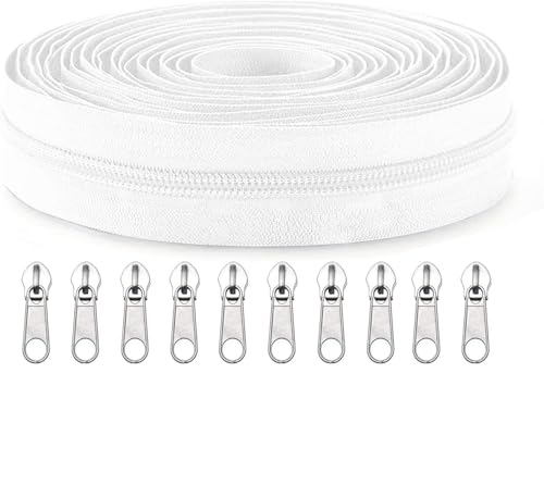 Image of Zipper Roll (Number : 5) 5 Meter with 10 Zip Puller - Two Way Open-Ended Nylon Zipper (White, 5 Meter)