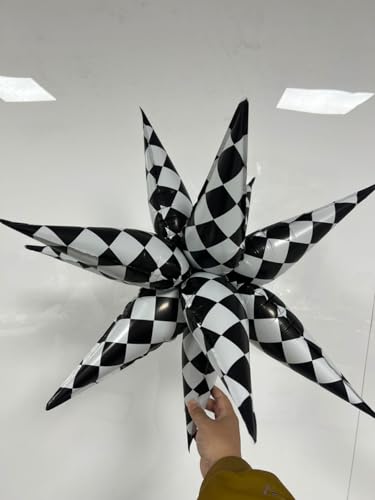 Image of 3pcs 26inch 3D Black White Explosion Star foil Balloon,Black White Foil Cone Starburst Balloons for Birthday Wedding New Year Party Event