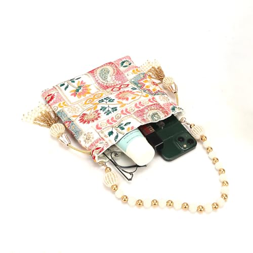 Image of LONGING TO BUY Indian Ethnic Pearls & Sequence Potli Bag for Women, Wedding Potli Bag and For Ethnic Wear