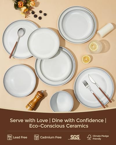 Image of Pokini Ceramic Dinner Plates Set of 6, 10inch Salad, Dessert Plates Dishes | Reactive Glaze Stoneware Dish Set, Dinner Plate for Dessert, Salad, Appetizer, Microwave & Dishwasher Safe, Scratch Resistant