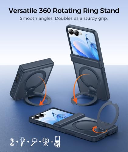 Image of FNTCASE for Samsung Galaxy Z Flip 8 Case with 360 Spin Magnetic Stand | Compatible for Magsafe,Full Hinge Protection,Screen Protector,Translucent Matte Grade Shockproof Protective Cover Deep Blue