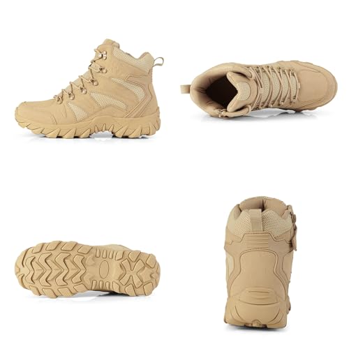 Men's Suede Platform Lace Up Hiking Boots Breathable Mesh Tactical Work Boots Non-Slip Lug Sole Side Zipper Military Boots Outdoor Trekking Backpacking Trails Boot4