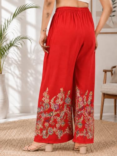 Image of Women's Rayon Bird Flower Print Loose fit Palazzos Pants Free Size 28 to 40