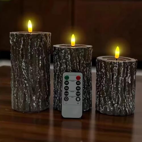 Velas LED de tocón de árbol sin llama para evitar incendios y manchas de cera 3