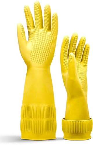 QTM Reusable Latex Rubber Extra Long Dishwashing Rubber Gloves for Kitchen Gardening Non-Slip Cleaning Gloves Wet and Dry Rubber Gloves