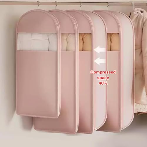 Otherwisie Space Saving Hanging Garment Bag With Self Compression Zipper, Hanger Organizer Space Saver Storage Bags For Coats, 2025 New Space Saving Hanging Protector (Gray, X-Large)4