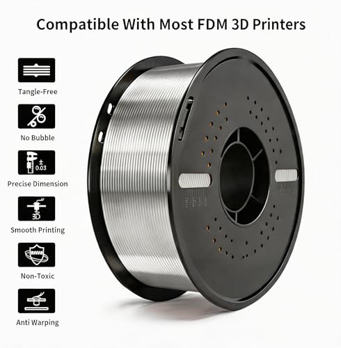Image of Silk PLA 3D Printer Filament 1.75mm Filajoy3D 3D Printing Filament 1KG Dimensional Accuracy + /- 0.03mm for Most FDM 3D Printers Silver